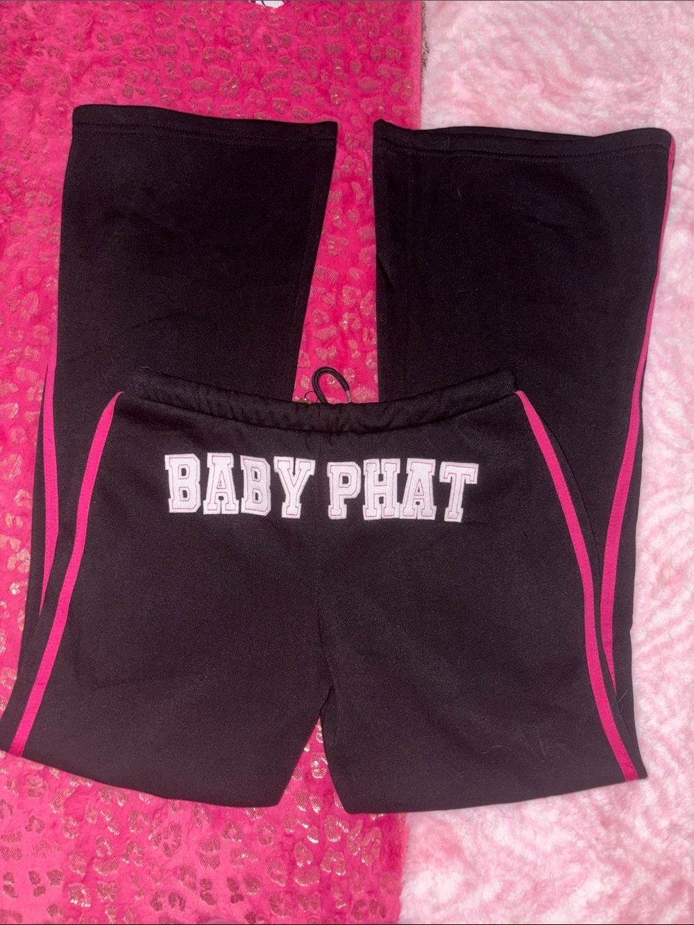 Baby Phat Black Sweatpants with Pink Side Stripes